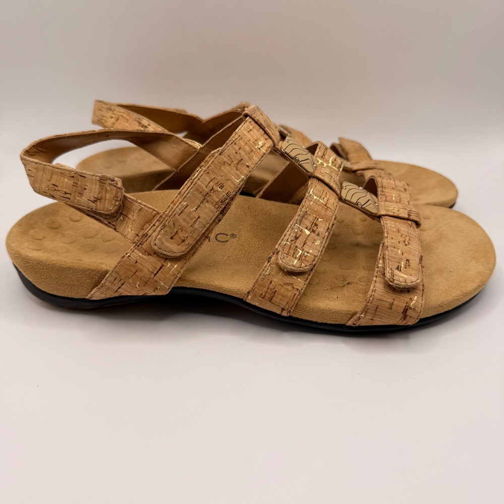 Vionic Amber Gold Cork Adjustable Backstrap Sandals Womens 11 Orthaheel Comfort - Picture 3 of 6